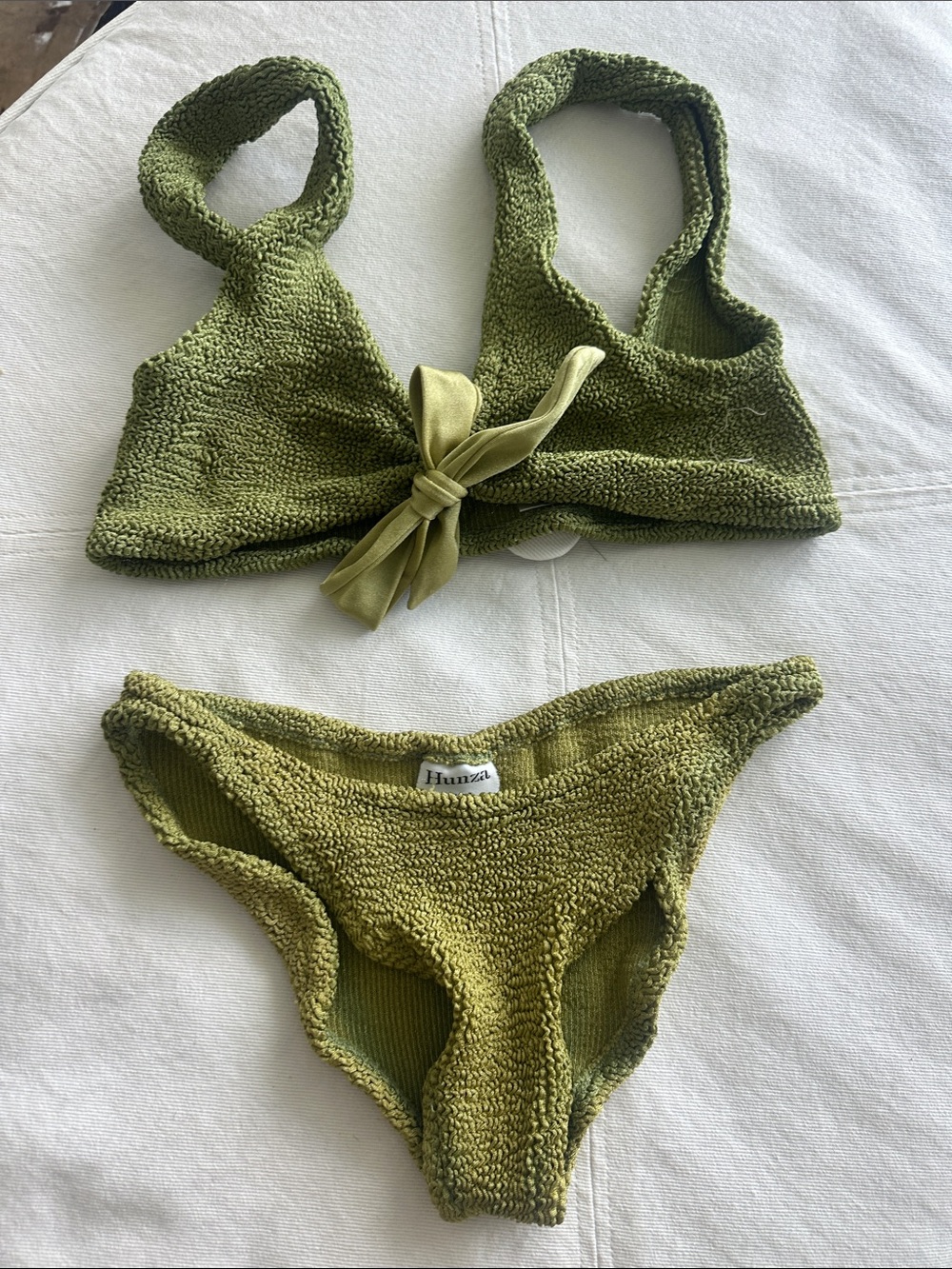 Hunza G Olive Green Textured Tie-Front Bikini